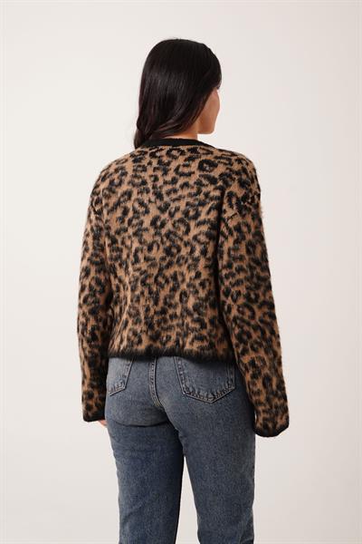 Sakallı Leopar Model Camel Triko Hırka