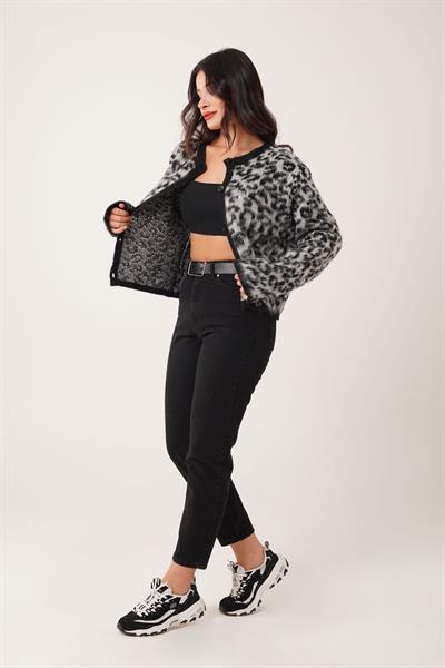 Sakallı Leopar Model Gri Triko Hırka