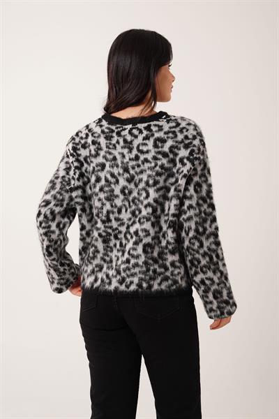 Sakallı Leopar Model Gri Triko Hırka