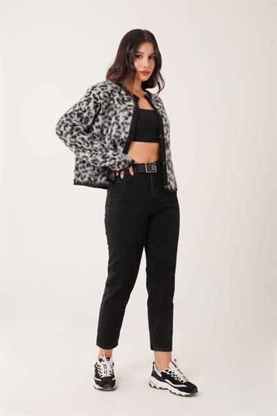 Sakallı Leopar Model Gri Triko Hırka