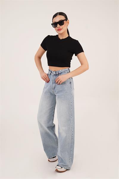 Long Length Yüksek Bel Açık Kar Yıkamalı Jean