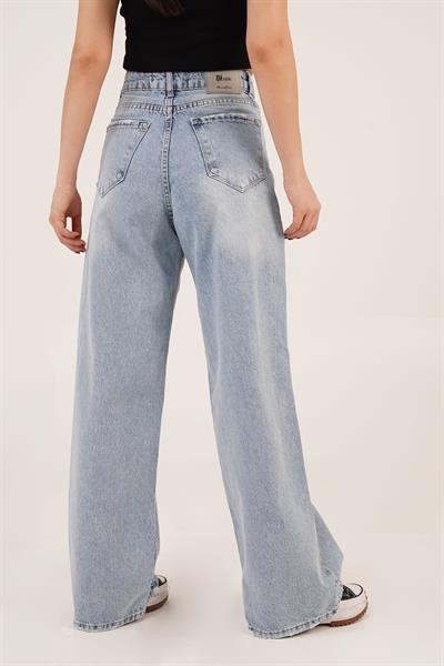 Long Length Yüksek Bel Açık Kar Yıkamalı Jean
