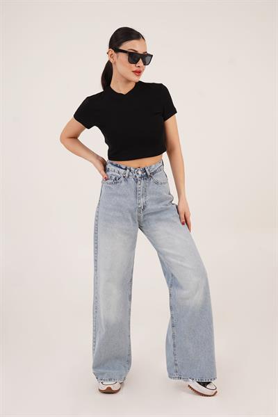 Long Length Yüksek Bel Açık Kar Yıkamalı Jean