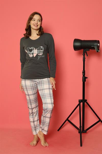 Love You Baskılı Antrasit Pijama Takımı