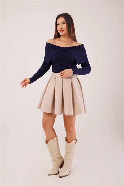 Madonna Yaka Omuz Dekolteli Lacivert Triko Kazak