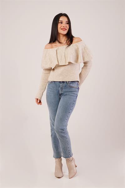 Madonna Yaka Volanlı Taş Triko Bluz