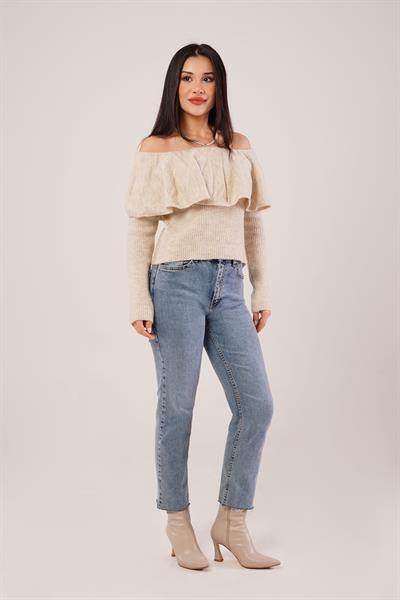 Madonna Yaka Volanlı Taş Triko Bluz