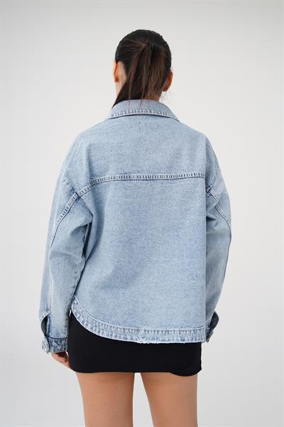 Mega Cep Kot Mavi Denim Ceket