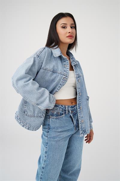Mega Cep Kot Mavi Denim Ceket