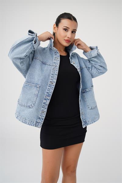 Mega Cep Kot Mavi Denim Ceket