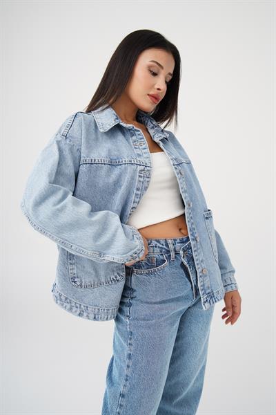 Mega Cep Kot Mavi Denim Ceket