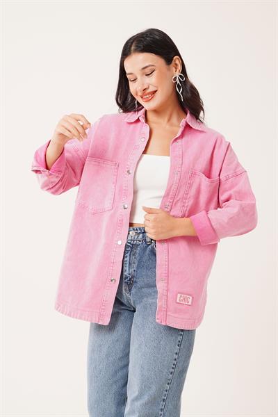 Mega Cepli Armalı Eskitme Model Pembe Spor Ceket