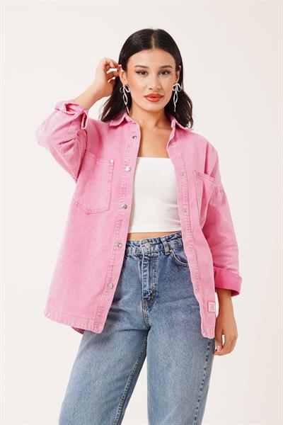 Mega Cepli Armalı Eskitme Model Pembe Spor Ceket