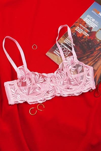 Mega Çiçek Nakışlı Pembe Bralet Takımı (Tanga & Sütyen)