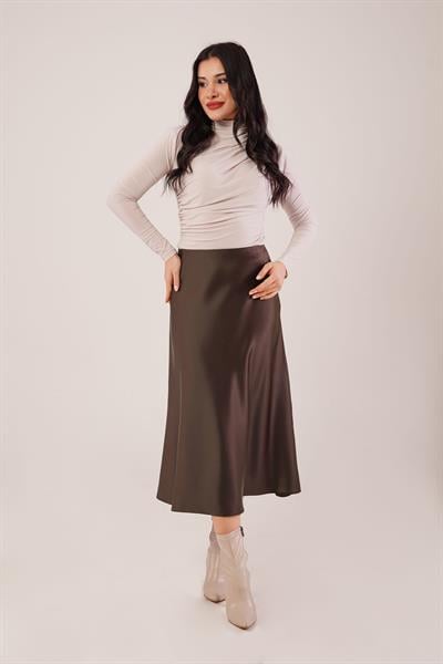 Midi Boy Trend Kahve Saten Etek