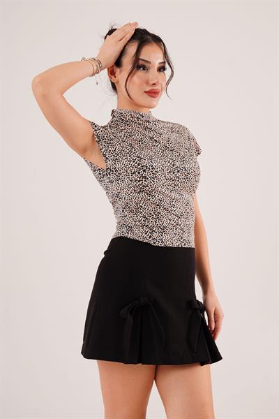 Leopar Desen Kısa Kollu Basic T-Shirt
