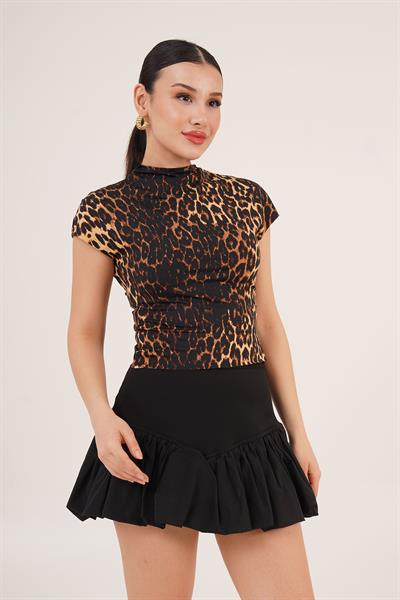 Dik Yaka Leopar Desen Bluz