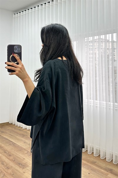 Modal Tek Düğme Kapamalı Oversize Siyah İkili Takım