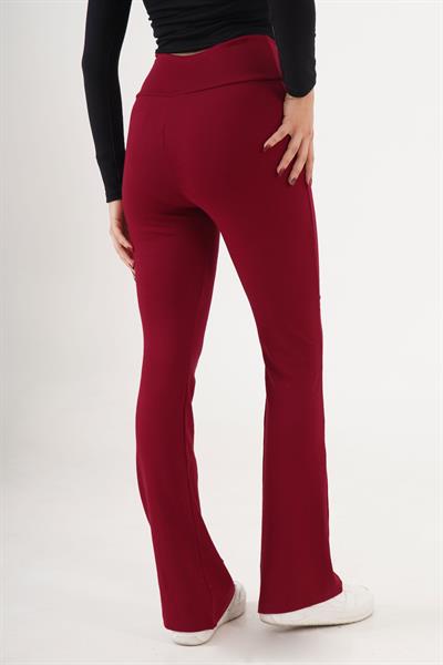 Modal Esnek Kumaş Bordo İspanyol Paça Pantolon
