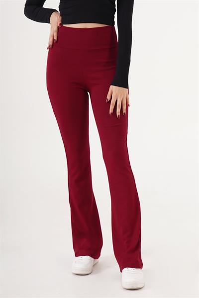 Modal Esnek Kumaş Bordo İspanyol Paça Pantolon