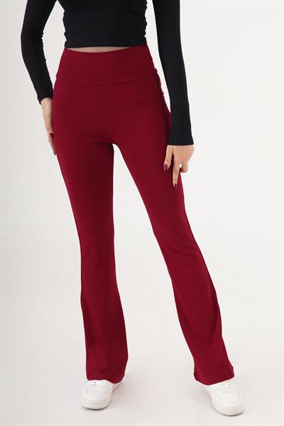 Modal Esnek Kumaş Bordo İspanyol Paça Pantolon