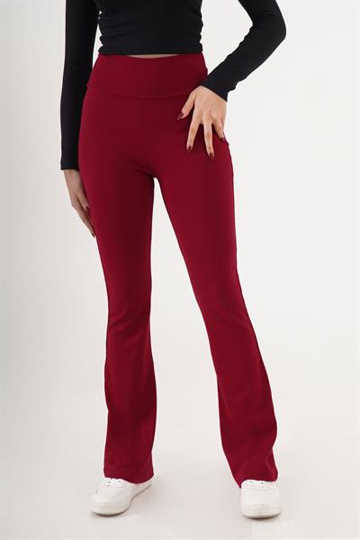 Modal Esnek Kumaş Bordo İspanyol Paça Pantolon