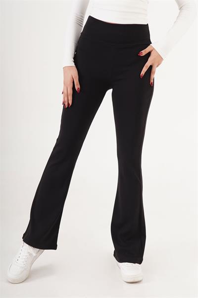 Modal Esnek Kumaş Siyah İspanyol Paça Pantolon