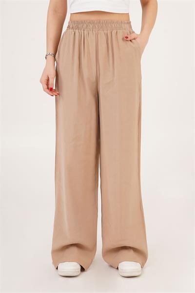 Bel Lastikli Çift Cepli Camel Pantolon	