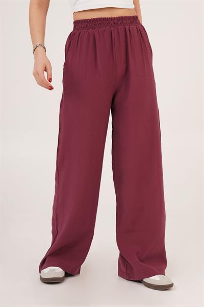 Bel Lastikli Çift Cepli Mürdüm Pantolon	