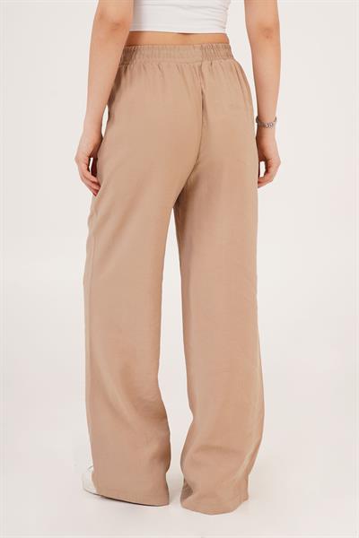 Bel Lastikli Çift Cepli Camel Pantolon	