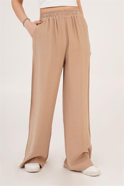 Bel Lastikli Çift Cepli Camel Pantolon	