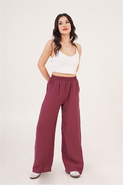Bel Lastikli Çift Cepli Mürdüm Pantolon	