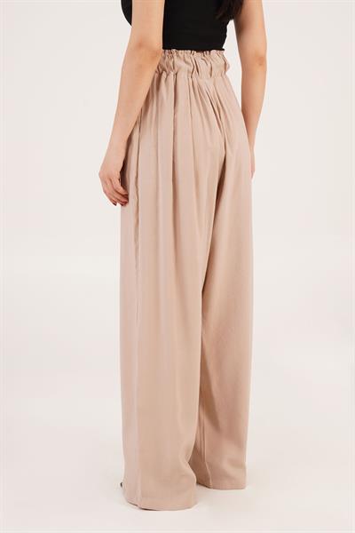 Belden Bağlama Detay Geniş Paça Vizon Pantolon