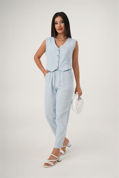 Müslin V Yaka Bebe Mavisi Mini Yelek