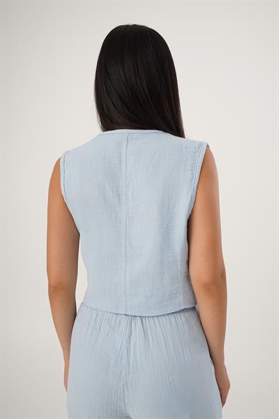 Müslin V Yaka Bebe Mavisi Mini Yelek