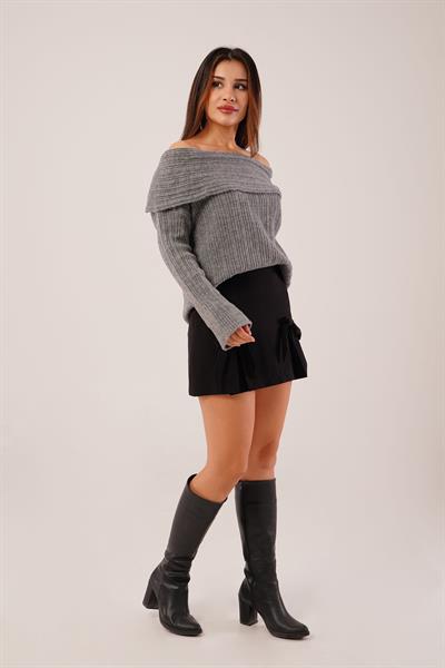 Omuz Dekolteli Madonna Yaka Antrasit Triko Kazak