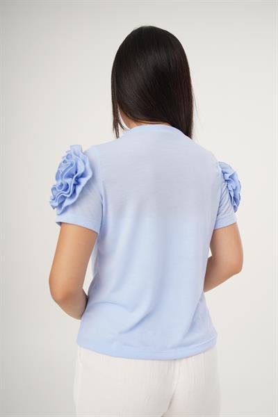 Omuz Güllü Kısa Kol Mavi Bluz