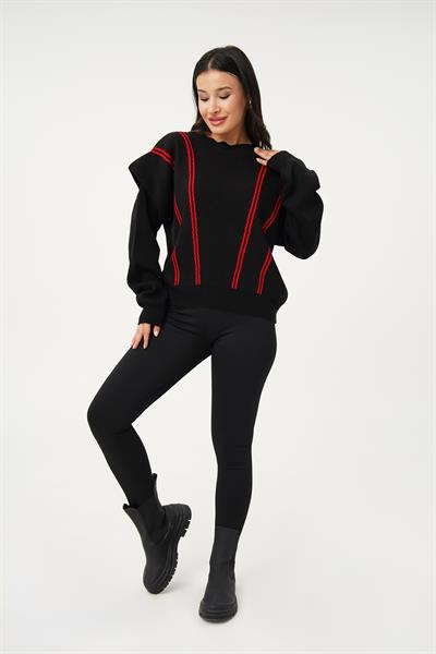 Omuz Kat Detaylı Salaş Model Siyah Triko Kazak