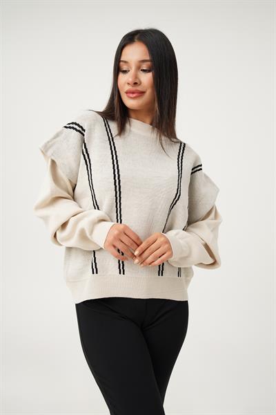 Omuz Kat Detaylı Salaş Model Taş Triko Kazak