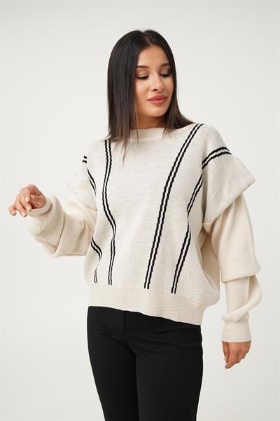 Omuz Kat Detaylı Salaş Model Taş Triko Kazak