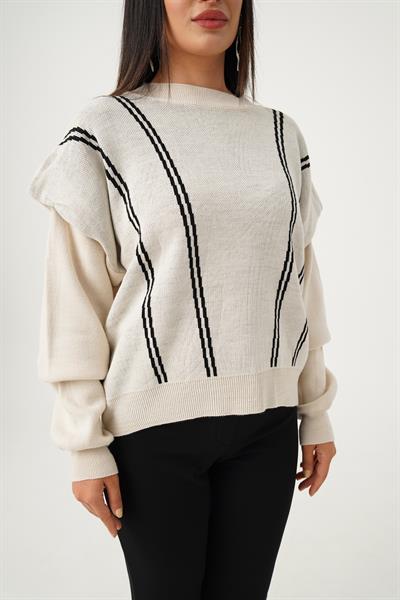 Omuz Kat Detaylı Salaş Model Taş Triko Kazak