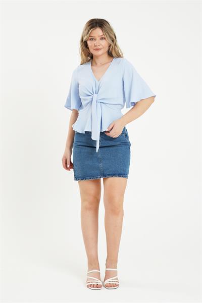 Ön Bağlamalı Yarım Kol Bebe Mavisi Bluz