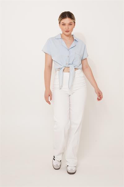 Ön Bağlamalı Kot Mavisi Denim Gömlek