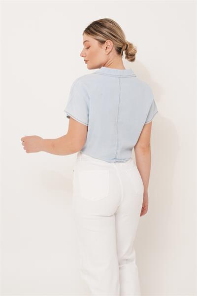 Ön Bağlamalı Kot Mavisi Denim Gömlek