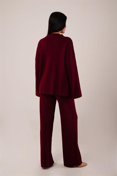 Ön Dikiş Detay Bordo Triko Takım