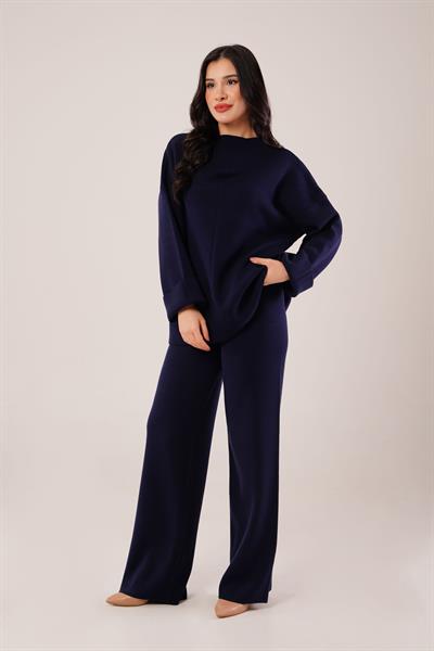 Ön Dikiş Detay Lacivert Triko Takım