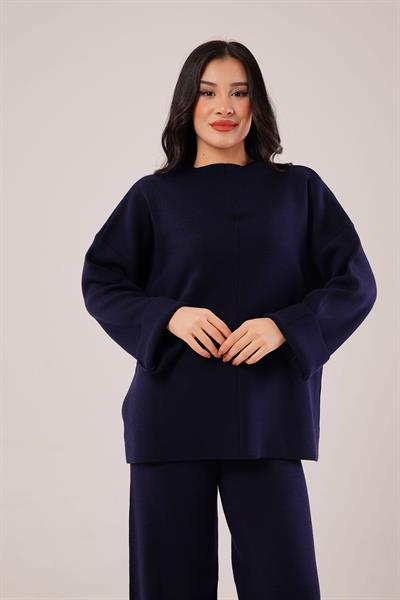 Ön Dikiş Detay Lacivert Triko Takım