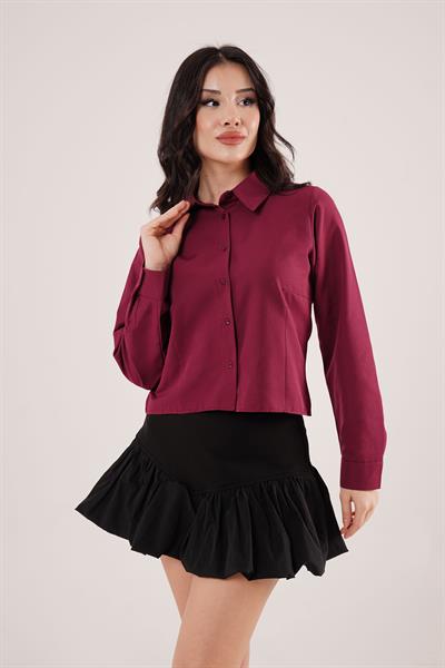 Dikiş Detaylı Bordo Gömlek