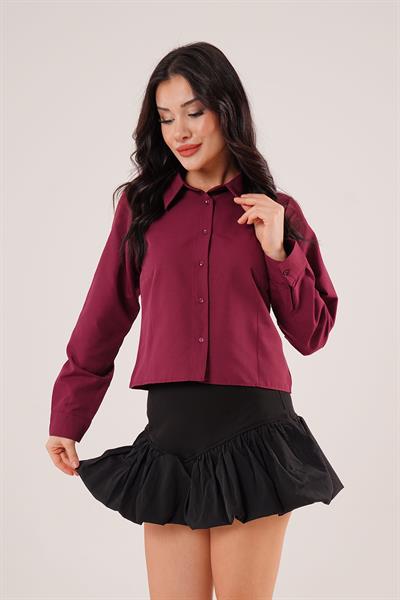 Dikiş Detaylı Bordo Gömlek