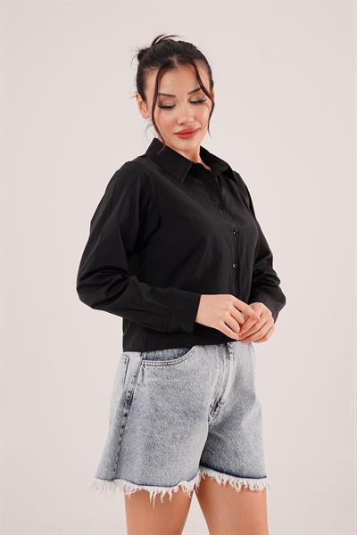 Dikiş Detaylı Siyah Gömlek